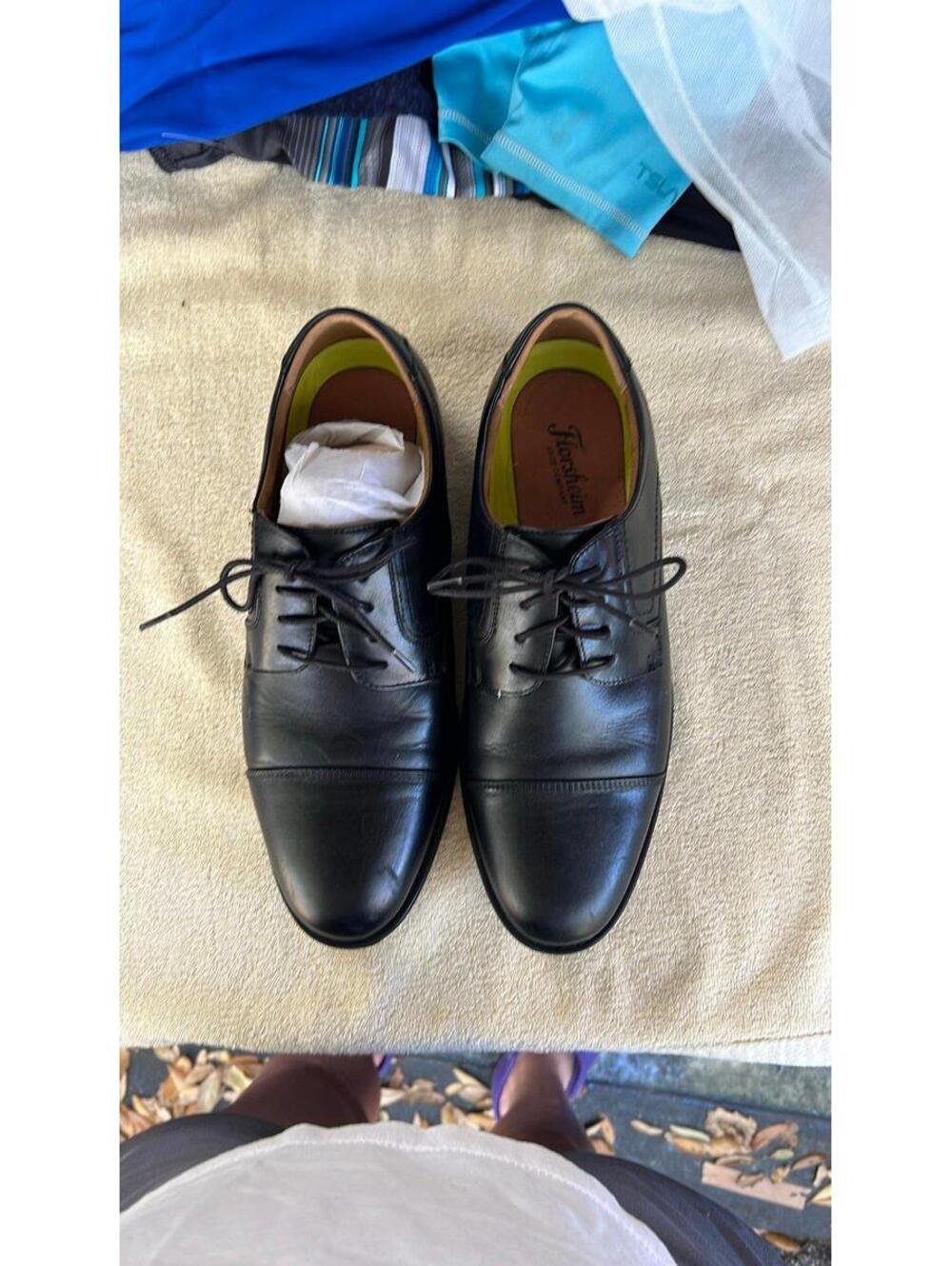 Men's Black Leather Cap Toe Oxford Dress Shoes Size 10